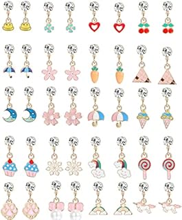 JeryWe 20 Pairs Clip on Earrings for Egirls Women Kids Assorted Multiple non pierced Earrings Rainbow Flower Animal Umbrella Colorful CZ Drop Dangle Earrings Set Jewelry for Toddler Party Birthdays