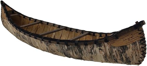 Zeckos Estatua de canoa de madera de corteza de abedul rústica decorativa de 31 pulgadas de largo