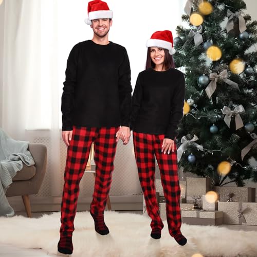 Christmas Couple Matching Pajamas Set Buffalo Plaid Pajama Set with Santa Hat and Socks for Adult(Medium,Men) 5