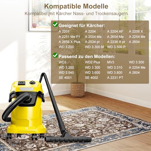 Fishoney 5 Stück WD3 Staubsaugerbeutel für Kärcher 6.959-130.0, Papier filterbeutel für WD3 1629 MV3 A2201/2204/2504/2554/2251/2604 Staubsauger Papierbeutel Kärcher WD3 Beutel