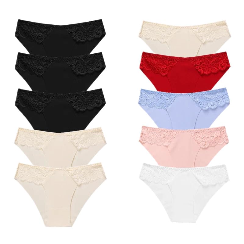 Bragas Tanga De Mujer - 10 Unids/Set De Bragas Sexis para Mujer, Ropa Interior De Encaje Sin Costuras, Bragas De Moda, Lencería Suave Transpirable, Tangas De Color Sólido