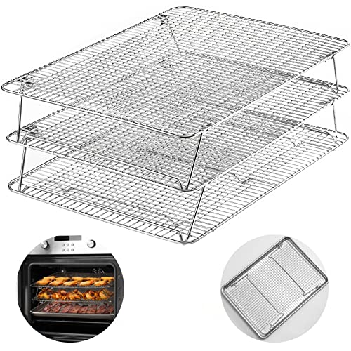 Comparison: Best Cookie Cooling Racks 4 Stainless Steel Stackable Cooling Rack for Baking, 3 Tier 12”x 16.5”,Oven & Dishwasher Salf and Fit Half Sheet,Wire Cooling Racks for Cookie, Pizza, Cake