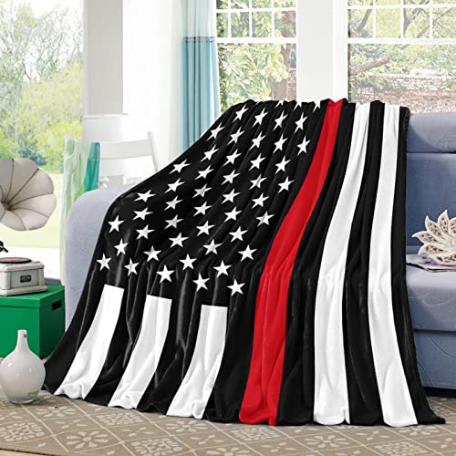 Sun-Shine Luxurious Throw Blanket Soft Flannel Fleece Lightweight Cozy Plush Microfiber Blankets For Sofa Couch Black White And Red American Flag Honoring Firefighters #TOP1