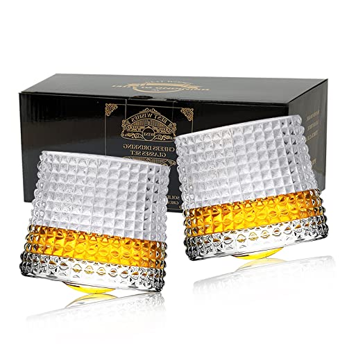 Whiskey Glasses, No-lead Crystal Whisky Tumbler with Gift Box for Scotch, Bourbon, Vodka, Whiskey, Perfect for Parties, Bars, Restaurants and Families (Diamond, 2 Count (Pack of 1))