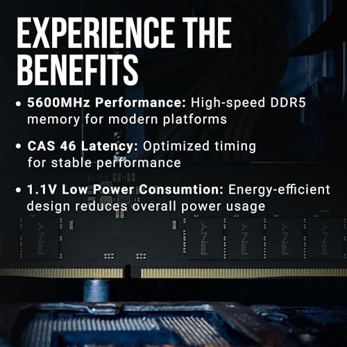 Image of PNY Performance 16GB (1x16GB) DDR5 RAM 5600MHz (PC5-44800) - CL46, 1.1V - Compatible with 5200MHz, 4800MHz - Desktop Memory - MD16GSD5560046-TB - Not Compatible with Intel 15th Gen