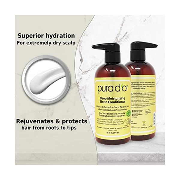 PURA-DOR-Biotin-Deep-Moisturizing-Conditioner-Thickens-Softens-Smooths-Moisturizes-For-Dry-Frizzy-Damaged-Hair-Made-w-Argan-Oil-Pumpkin-Rosemary-Honeysuckle-Vitamin-E-Men-Women-16oz PURA D'OR Deep Moisturizing Biotin Conditioner (16oz) Thickens, Softens, & Moisturizes Dry, Frizzy, Damaged Hair w/Argan Oil, Pumpkin, Rosemary, Honeysuckle, Vitamin E, Men Women (Packaging may vary)