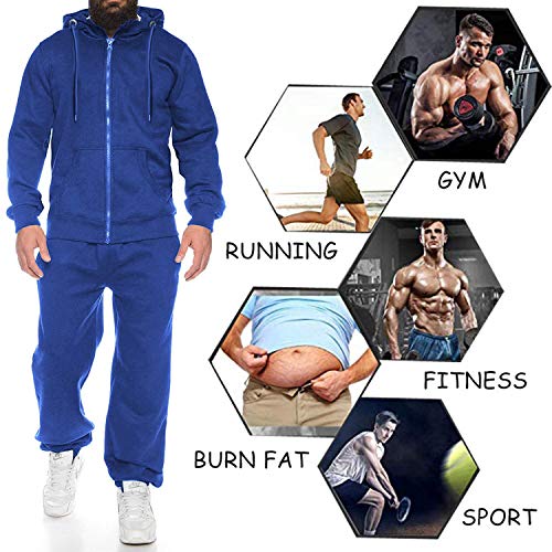 Coofandy Men's Comfy Tracksuit Set Full Zip Long Sleeve Jogging Running Sweatsuits Hoodies Sports Suits Blue, X-Large #TOP5