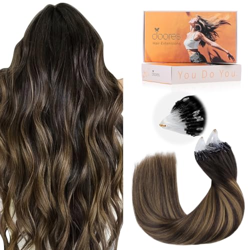 DOORES Microlink Hair Extensions Remy Hair Extensions, Balayage Dark Brown