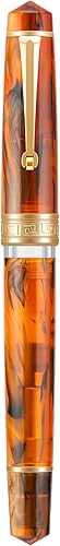 Miniatura 8 de Asvine P20 - Pluma estilográfica de pistón de resina ámbar, punta media de iridio, bordes dorados, colección Smooth Writer con estuche