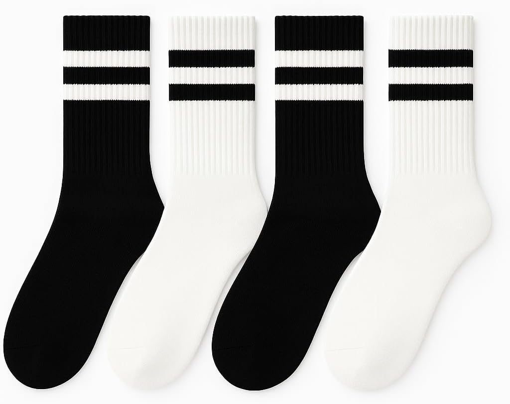 soytemiz 4-Pack Unisex Cotton Blend Striped Crew Socks, Performance Sport and Casual Comfort, Running Athletic Socks - Image 4