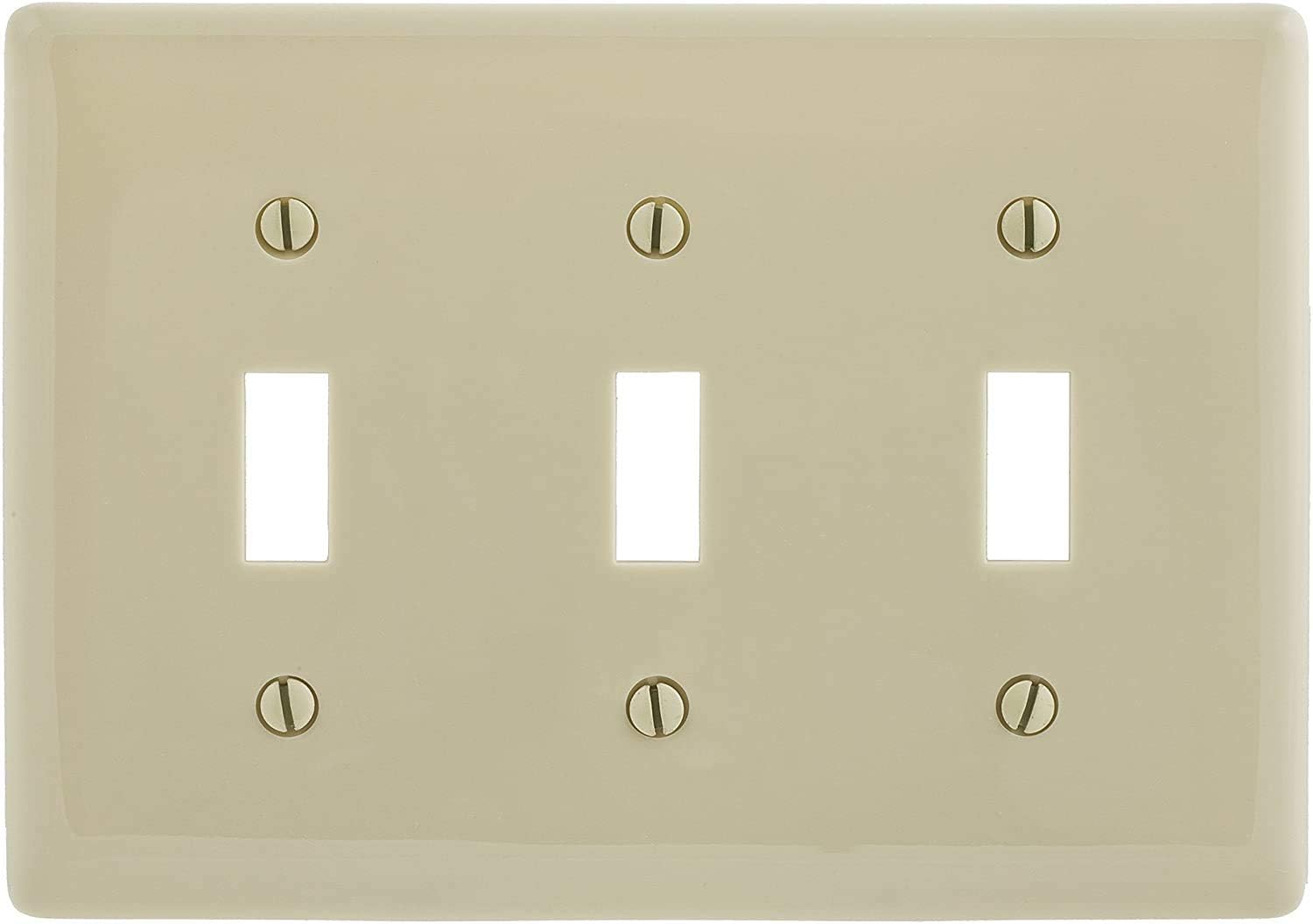 Hubbell NPJ3I 3-Gang Toggle Switch Wall Plate, Unbreakable Nylon, Mid-Size, Ivory