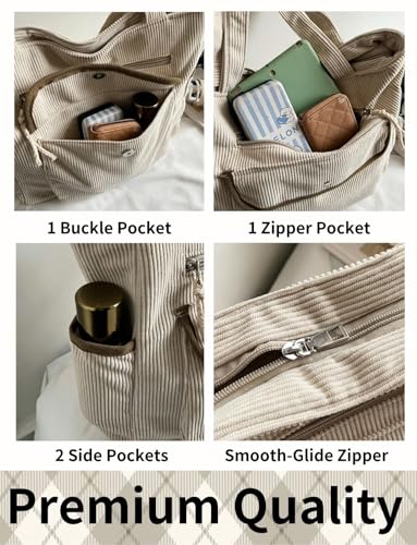 Bolso Tote de pana para mujer, grande y con múltiples bolsillos miniatura 6