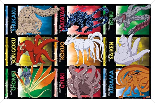 Poster Naruto Shippuden Biju Grid cadeau idéal otaku avec cadre blanc