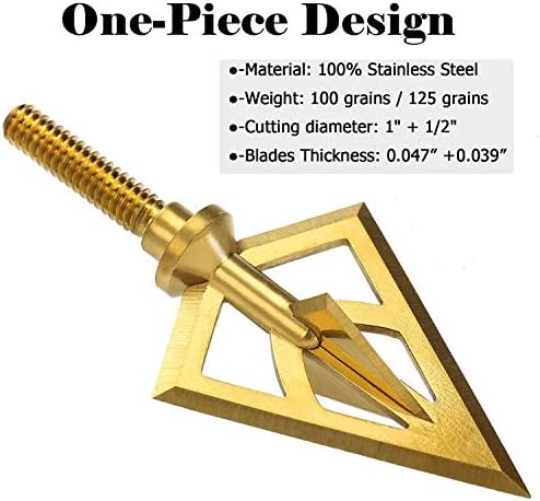Amazon Com Maifield Broadheads Fixed Blade One Piece 100 125 Grain 1inch Cut Hunting Crossbow Broad Head Archery Arrow Tip 3pack Gold Pack Of 3 Sports Outdoors