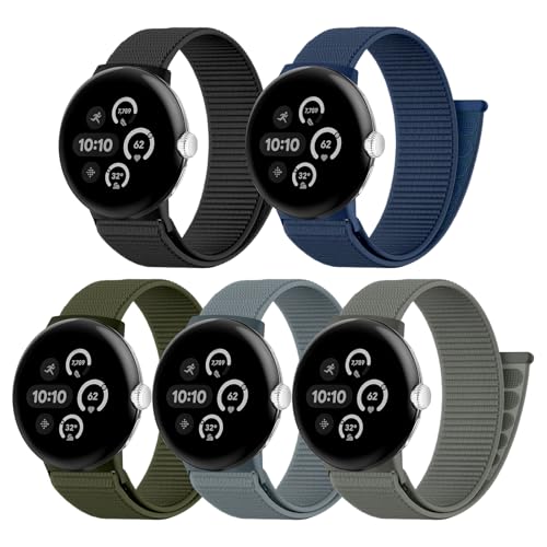 Zspoly Nylon Sportarmband für Pixel Watch 4/3/2/1 Armband 41mm 5er-Pack Atmungsaktive Weiche Sport Loop Nylonband Herren Damen