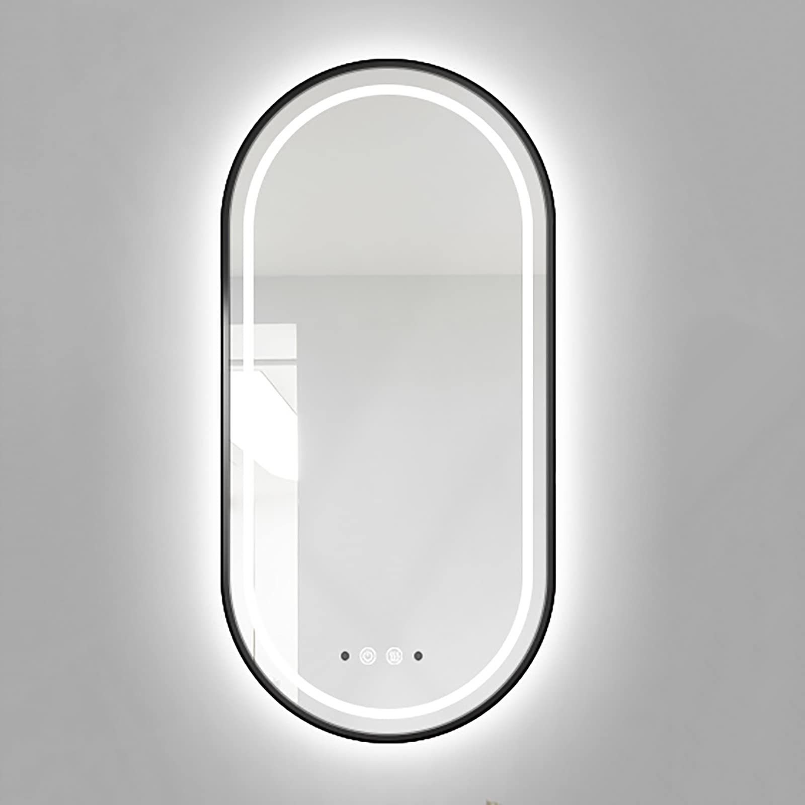 Lustro z czujnikiem LED, owalne lustro do makijażu z indukcją ciała człowieka, metalowa rama, montowane na ścianie, podświetlane, przyciemniane, przeciwmgielne, wodoodporne lustro łazienkowe