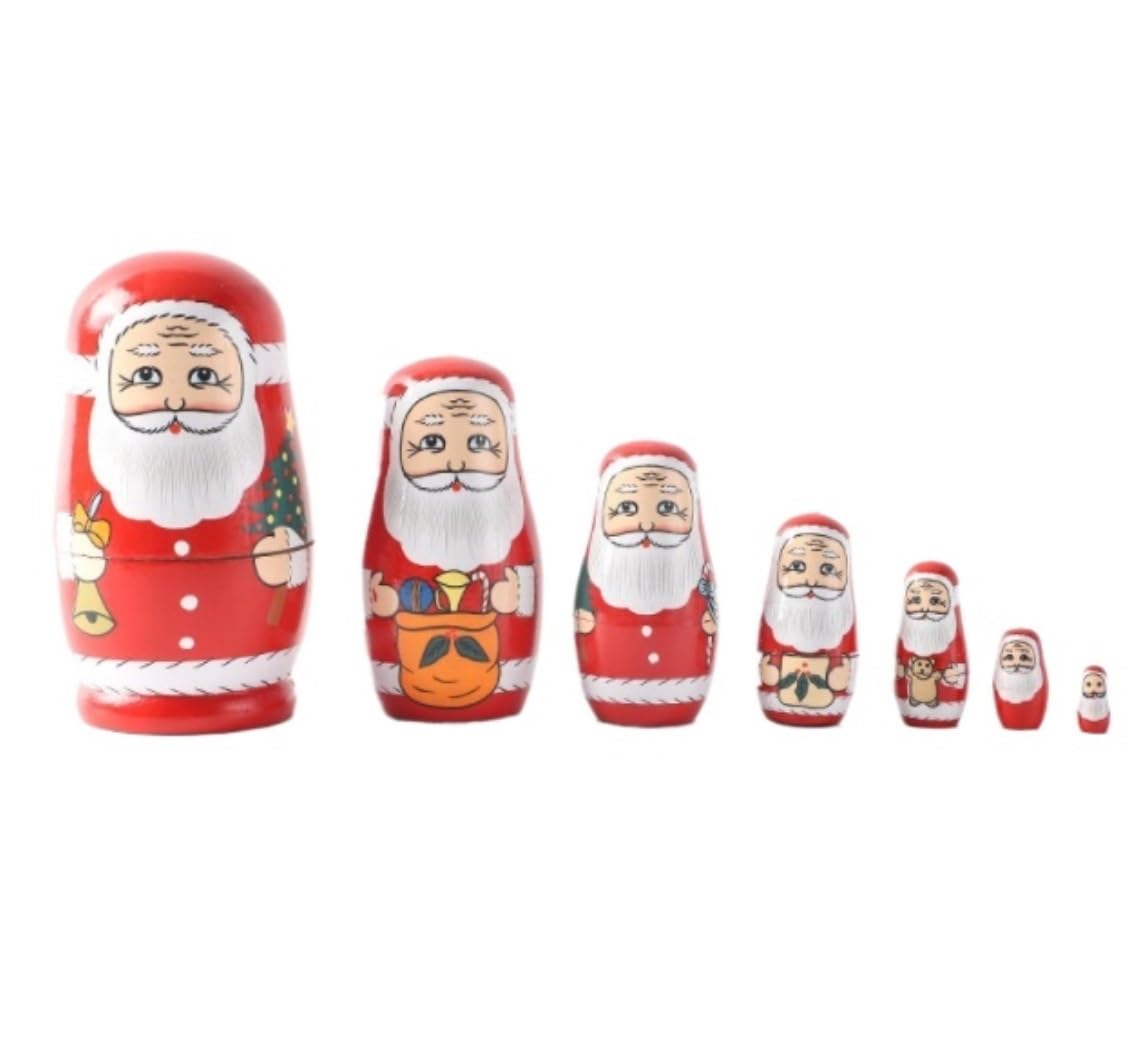 Poupée Russe Ensemble De Poupées Gigognes 7 Pièces Matriochka avec Le Père Noël pour Cadeau d'anniversaire Jouet Empilable