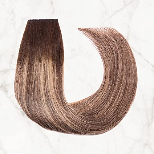 Delightful Invisible Wire Hair Extensions Real Human Hair Real Silky Straight Human Hair Invisible Hairpiece Wire Extensions Balayage Chocolate Brown To Caramel Blonde #4/27/4 90G 20 Inch #TOP6