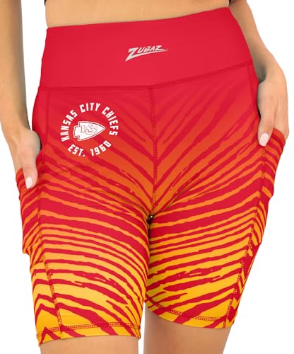 Zubaz NFL Women's 7" Zebra Fade High Waist Powermesh Bike Shorts with Pockets - Kansas City Chiefs, X-Small