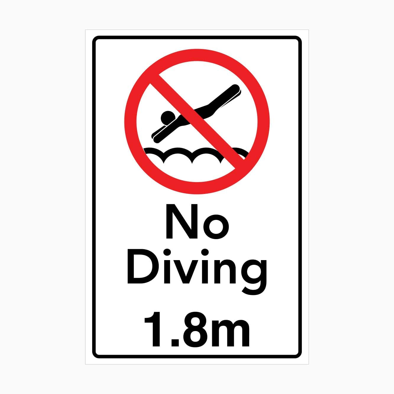 NO DIVING 1.8m Sign, 12x8 Inch Metal Tin Sign, Pool Safety Sign for Swimming Pools and Water Recreation Areas
