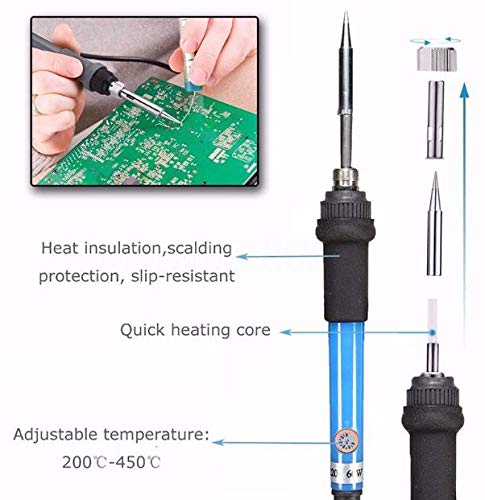 Image of Corslet Soldering Tool Kit With Adjustable Temperature Welding Iron, 5 Tips Desoldering Pump, 2 Tweezers, Tin Wire Tube, Stand And 6 Aid Tools In Carry Bag