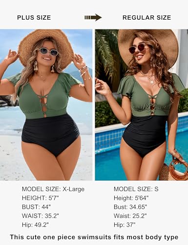 Blooming Jelly Women's Plus Size One Piece Swimsuit Tummy Control Bathing Suit Cute V Neck Maternity Swimwear3