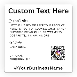 Custom Ingredients Label Stickers, Cottage Law Food Labels, Business QR Code Stickers, Nutrition Labels for Food, Personalized Homemade Bakery Stickers, 2.5-inch
