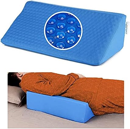 NEPPT Pillow Wedge for Sleeping After Surgery Bed Incline Pillow Waterproof Foam Wedge Cover Patient Turning Device Prevention Bed Sores Relieve Back Pain Pregnancy Body Positioners (Blue - Gel)