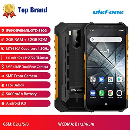 Ulefone-Armor-X3-Movil-Libre-Resistente-IP68-Impermeable-Smartphone-de-55-189-HDAndroid-9-Dual-SIM-2GB32GBDoble-Camara-de8MP-2MP-y-5MP5000mAh-Bateria-Face-IDGPSWi-FiBluetoothNaranja