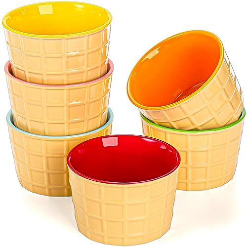 Elsjoy Set of 6 Ceramic Ice Cream Cups, 9 Oz Porcelain Dessert Bo...