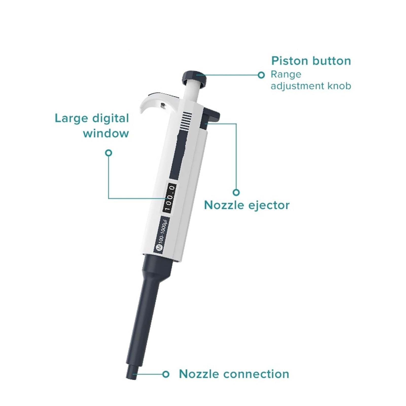 Pipeta de laboratorio: micropipeta digital ajustable con puntas de pipeta, rango de precisión 0.1-5000ul, equipo de laboratorio de un solo canal