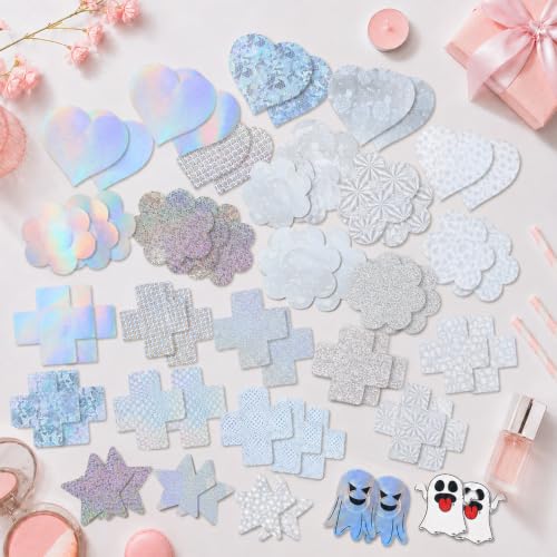 Image of Glitters Pasties Rave Pack Nipple Covers Stickers Disposable Sticky Breast Petals Bra Set for Women Rave Outfit Party