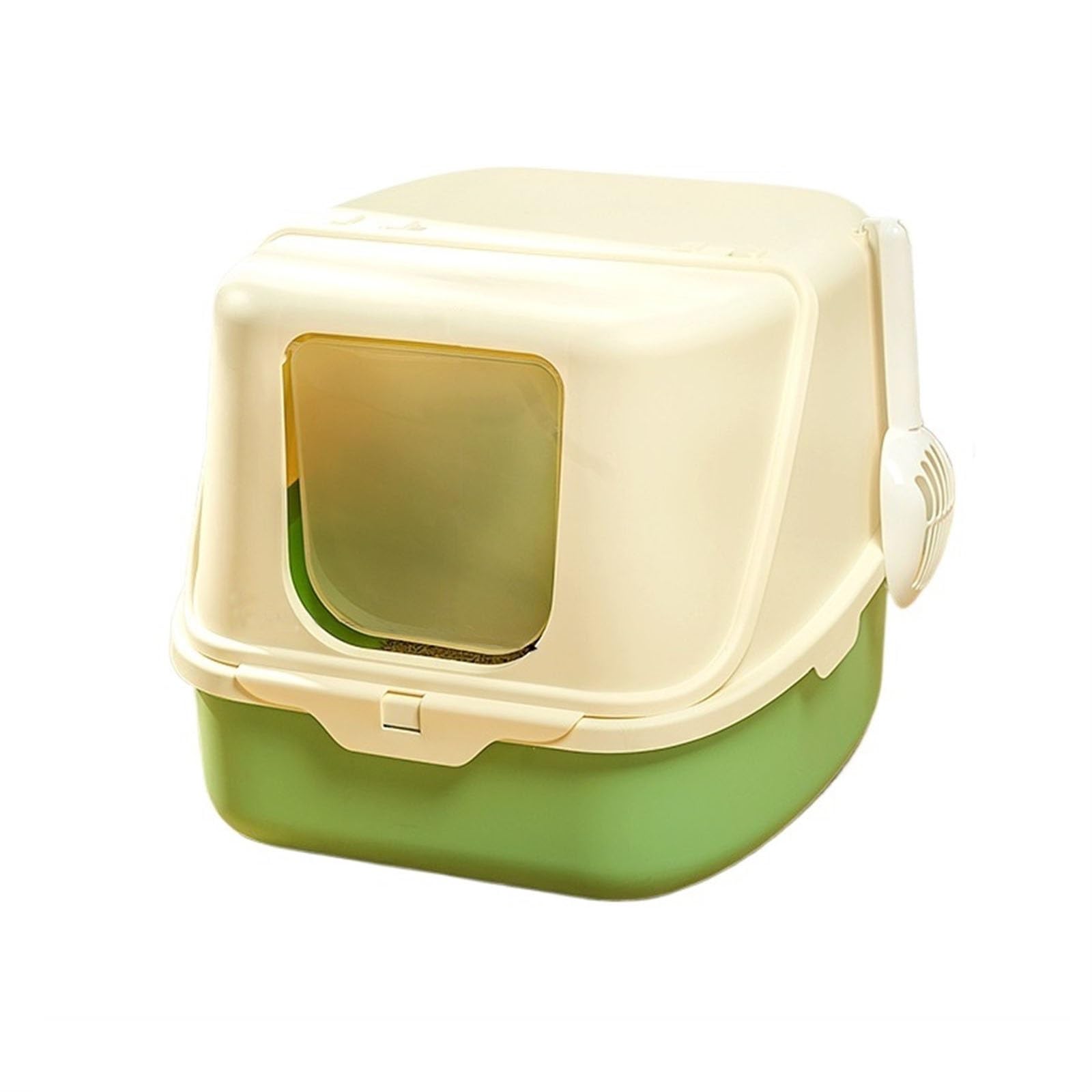 SDGBCXD cat litter tray, Cat Litter Tray, Hooded Kitty, Enclosed Plastic Box, with Front Door Flap(Green One Size,Green)