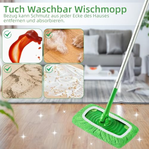8 Stück Bodenwischer Bezug für Swiffer, Grün Trockene Bodentücher, Wiederverwendbar Reinigungstücher Pad, Weich Waschbare Flachmopptuch, Tuch Waschbar Wischmopp Bezug für Hartböden Holzböden