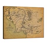 GUTTATY Middle Earth Map Canvas Wall Art Movie Map HD Print - Retro Middle Earth Map Canvas Painting