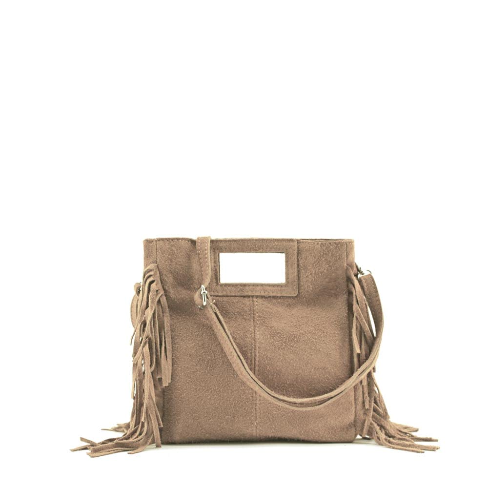 MODELISA - Bolso Bandolera De Mano Con Correa Al Hombro Con Flecos Piel Made In Italy Mujer