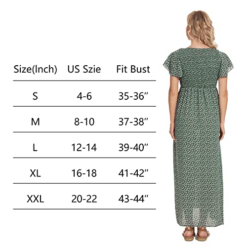 Floral Print V Neck Maternity Dress For Baby Shower Photoshoot Summer Causal, Boho Smocked Flutter Sleeve Split A Line Dress #TOP5
