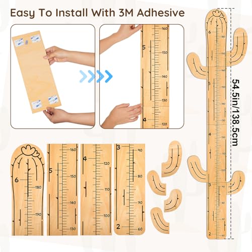 Beinou Growth Chart for Wall Wood Height Chart for Kids Height Measurement for Wall Boy Girls Height Wall Chart Growth Measuring Ruler Room Wall Decor,Cactus