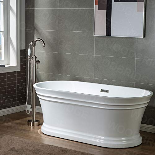 WOODBRIDGE Contemporary Single Handle Floor Mount Freestanding Tub Filler Faucet with Hand Shower in Brushed Nickel Finish, F0001-BNVT by WOODBRIDGE - Image 6