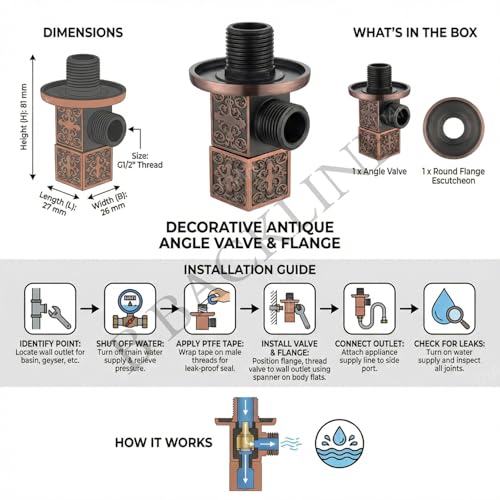 Image of Backline Brass Angle Valve For Bathroom | 100% Brass Body Heavy-Duty, Leakproof | Angle Stop Cocke with Wall Flange | Single Way Cock Ideal for Bathroom, Toilet & Kitchen Use (Bronze Color)