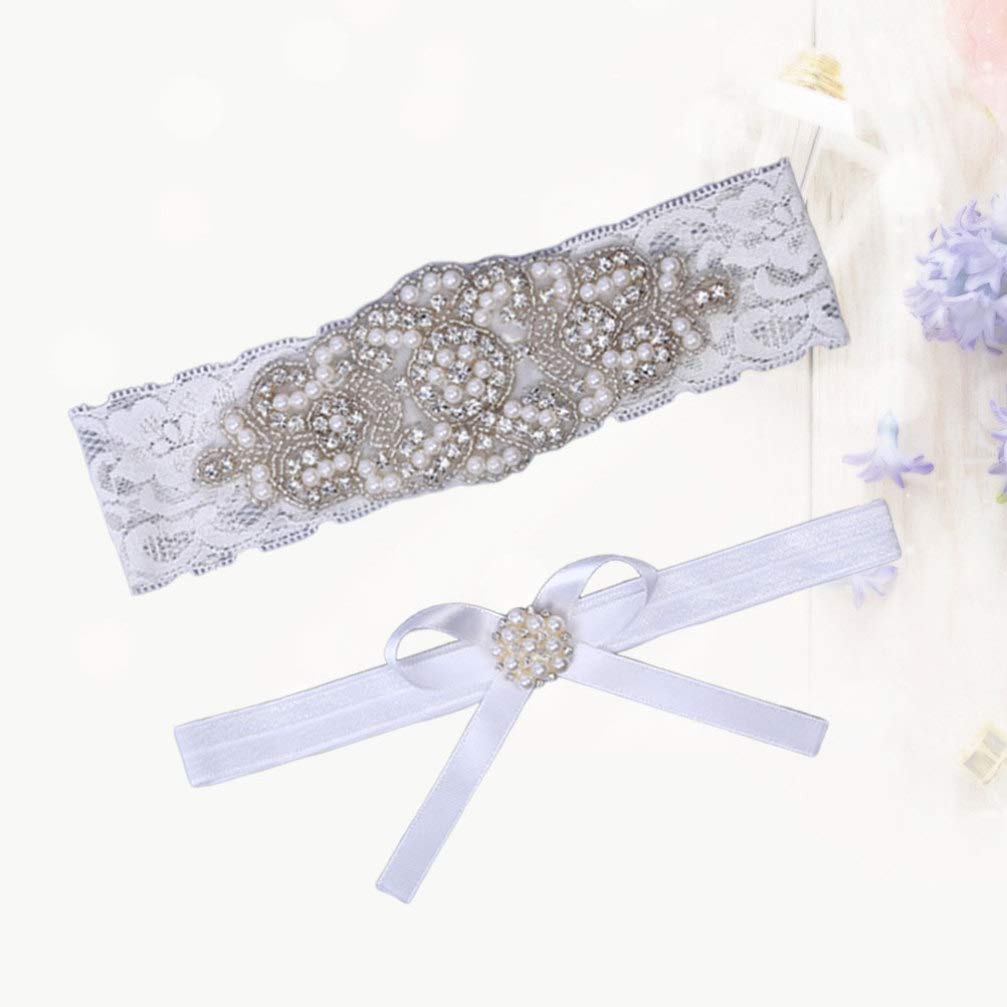 Pas 2 szt. Ślubne podwiązki koronkowe perły elastyczne Rhinestone ślubne pasy do pończoch ozdoby na nogi na ślub panny młodej
