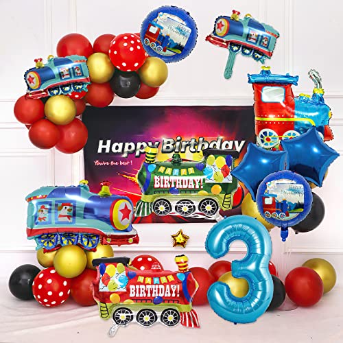 Hhlcwa 11 Pcs Train Birthday Balloons, Jumbo Colorful Train Theme Foil Balloons For Kids 3Rd Birthday, Anniversary Party Decoration Supplies #TOP5