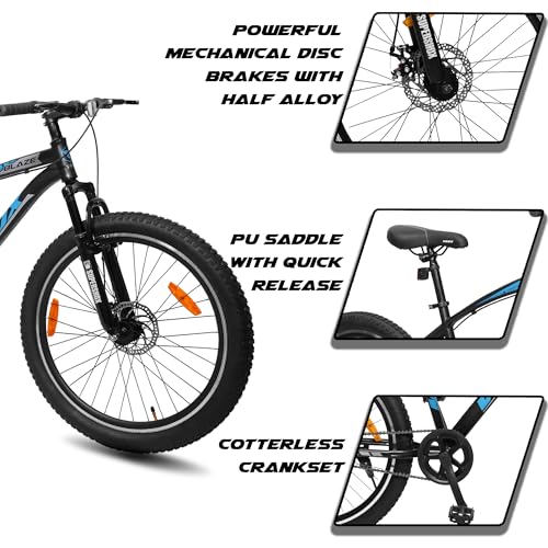 Image of Vaux Blaze 26 inch Cycle for Boys with Dual Disc Brakes, Single Speed MTB Bicycle for Men & Women with Age 12+ Years, with Front Suspension, Steel Frame, Alloy Rims & 26x2.40 Fat Tyres (Black)