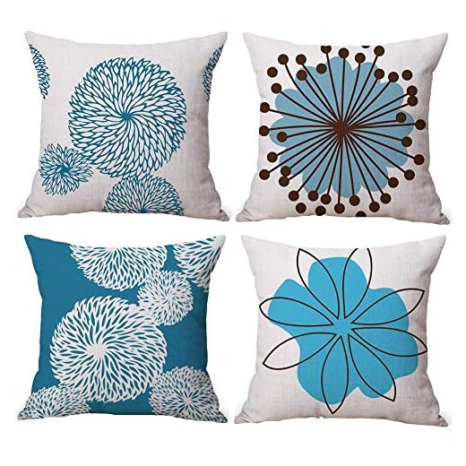 Gspirit 4 Pack Flor Sencillo Estilo Algodón Lino Throw Pillow Case Funda de Almohada para Cojín 45x45 cm