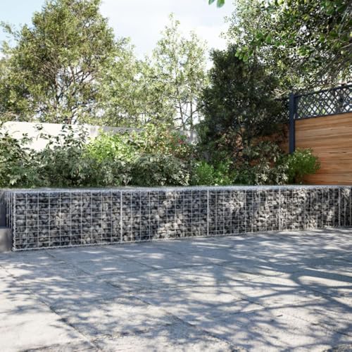 qohoio Gabion Basket with Cover 500x100x50 cm Galvanised Iron-Gabion Wall Mesh Wire Stone Basket Galvanised Iron Stone Basket Outdoor Spiral Planter Retaining Wall