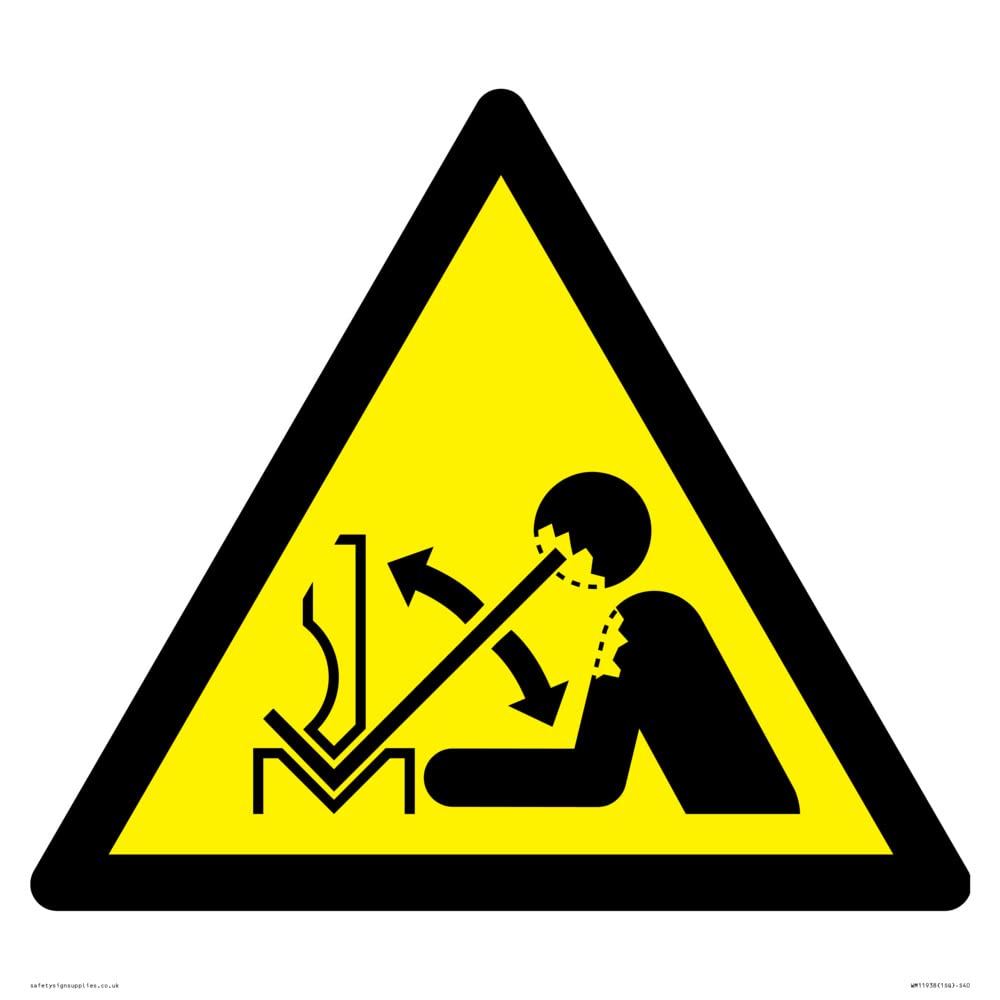 W032 Warning: Rapid movement of workpiece in press brake Sign - 400x400mm - S40, Yellow/White