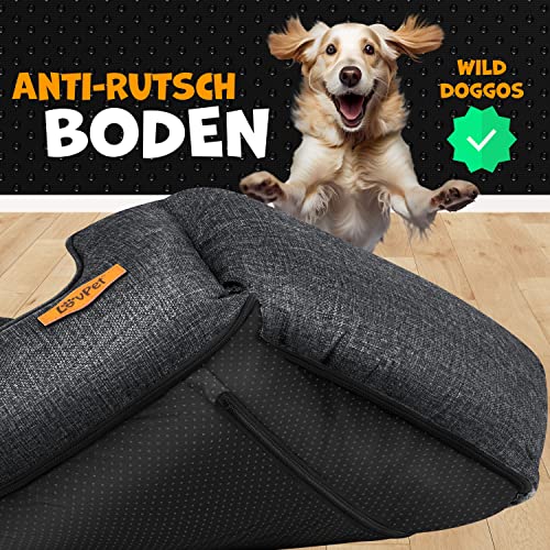 Lovpet® Hundebett Hundekissen Hundekorb Chiller, Inkl. Napf + 3X Kauknochen, Hundesofa Kissen für Kleine, Mittelgroße & Große Hunde, Bezug abnehmbar und waschbar, M 70 x 55 x 21 cm Anthrazit