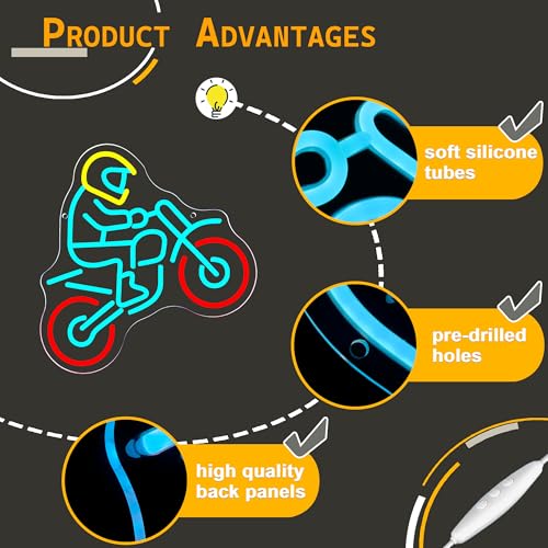 Image of Allball Motorcyclist Neon Signs for Wall Decor, Motocross Neon Light USB Powered, for Garage LED Sign Man Cave Racing Motorcycle Decor Mechanic Shop Garage theme party Birthday Gifts(12.9 * 12.2 In)