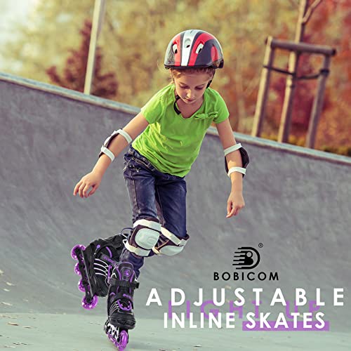 Bobicom Adjustable Inline Skates With Full Light Up Wheels,Outdoor Illuminating Roller Skates For Kids And Adults, Girls And Boys, Men And Women, Purple Xl #TOP4