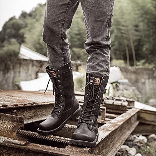 Men's Military Combat Boots Fashion Lace Up Mid Calf Boots Punk Buckle Straps Round Toe Chunky Low Heel Motorcycle Boots #TOP2